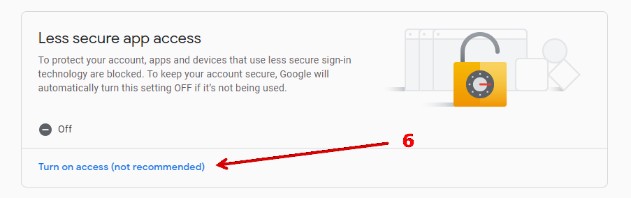 How to enable 'Less secure apps' in Gmail.