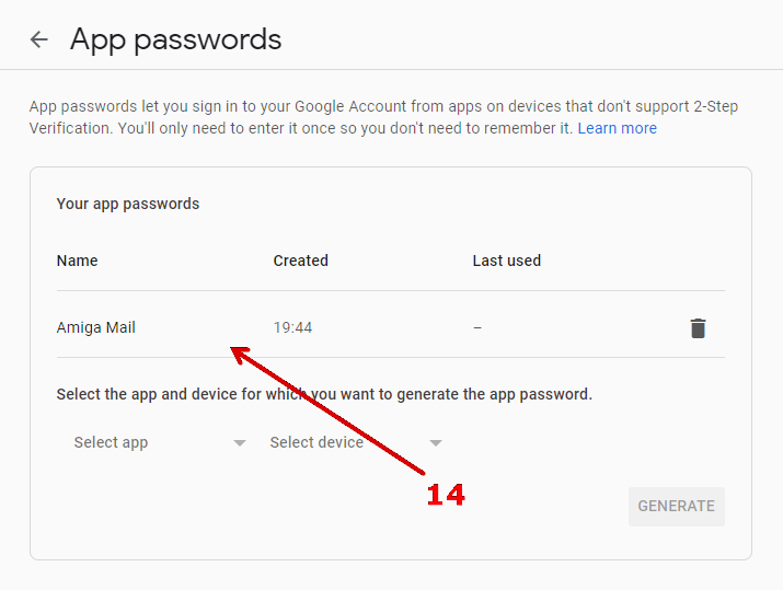 How to create an 'app password' in Gmail.
