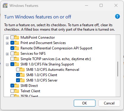 Turn Windows Features on or off